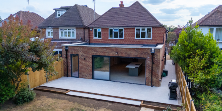 3-metre rear extension with open-plan kitchen and dining area in Woking, Surrey GU22